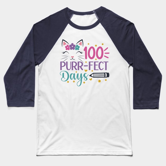 100 Purr-Fect Days of School Baseball T-Shirt by Etopix